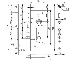 Корпус врезного замка с защёлкой DD900 C-45.85.3MR (900 3MR CP W B) CP хром
