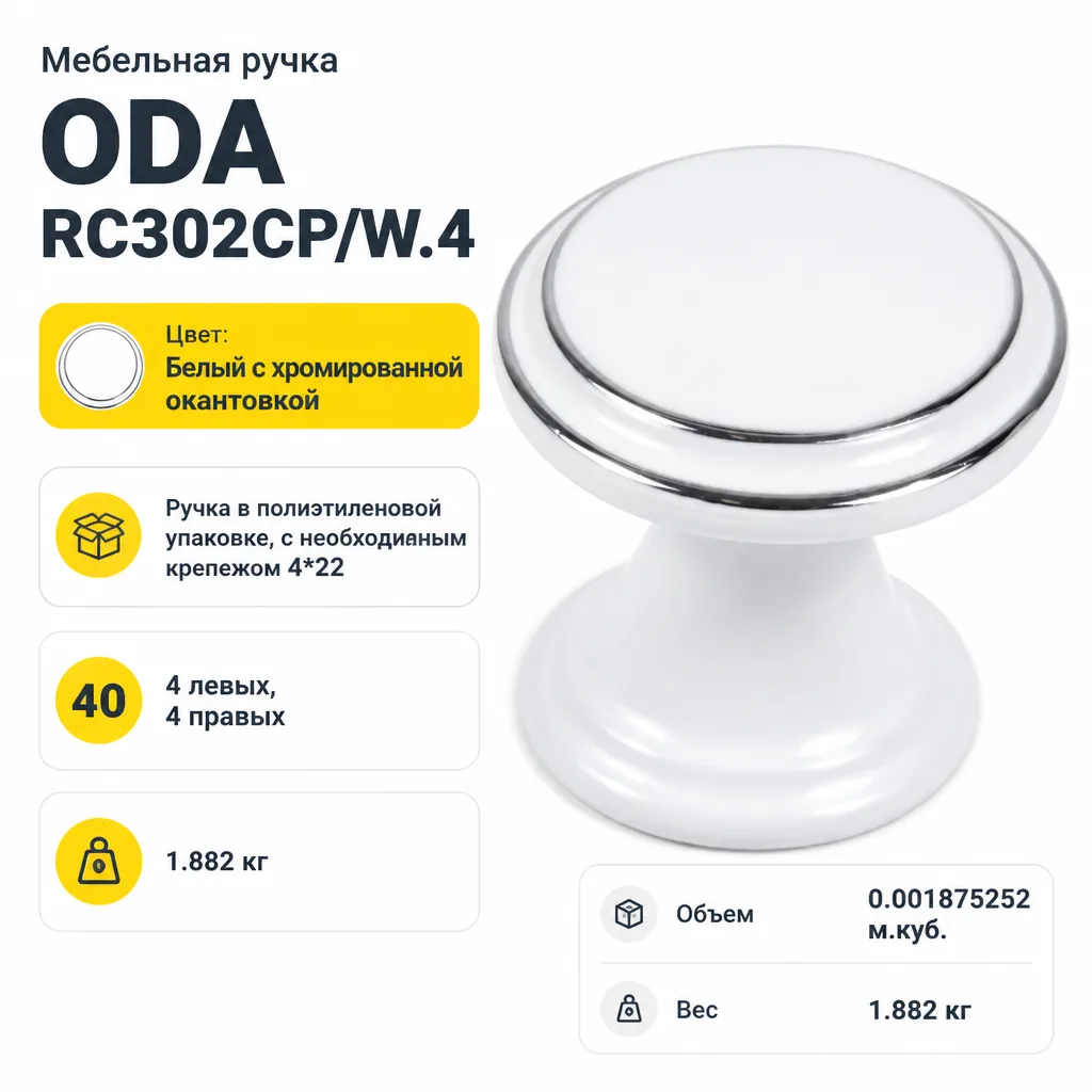 Мебельная ручка ODA RC302CP/W.4