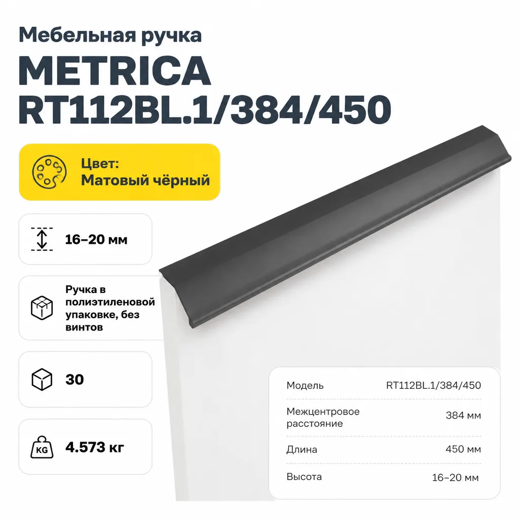 Мебельная ручка METRICA RT112BL.1/384/450