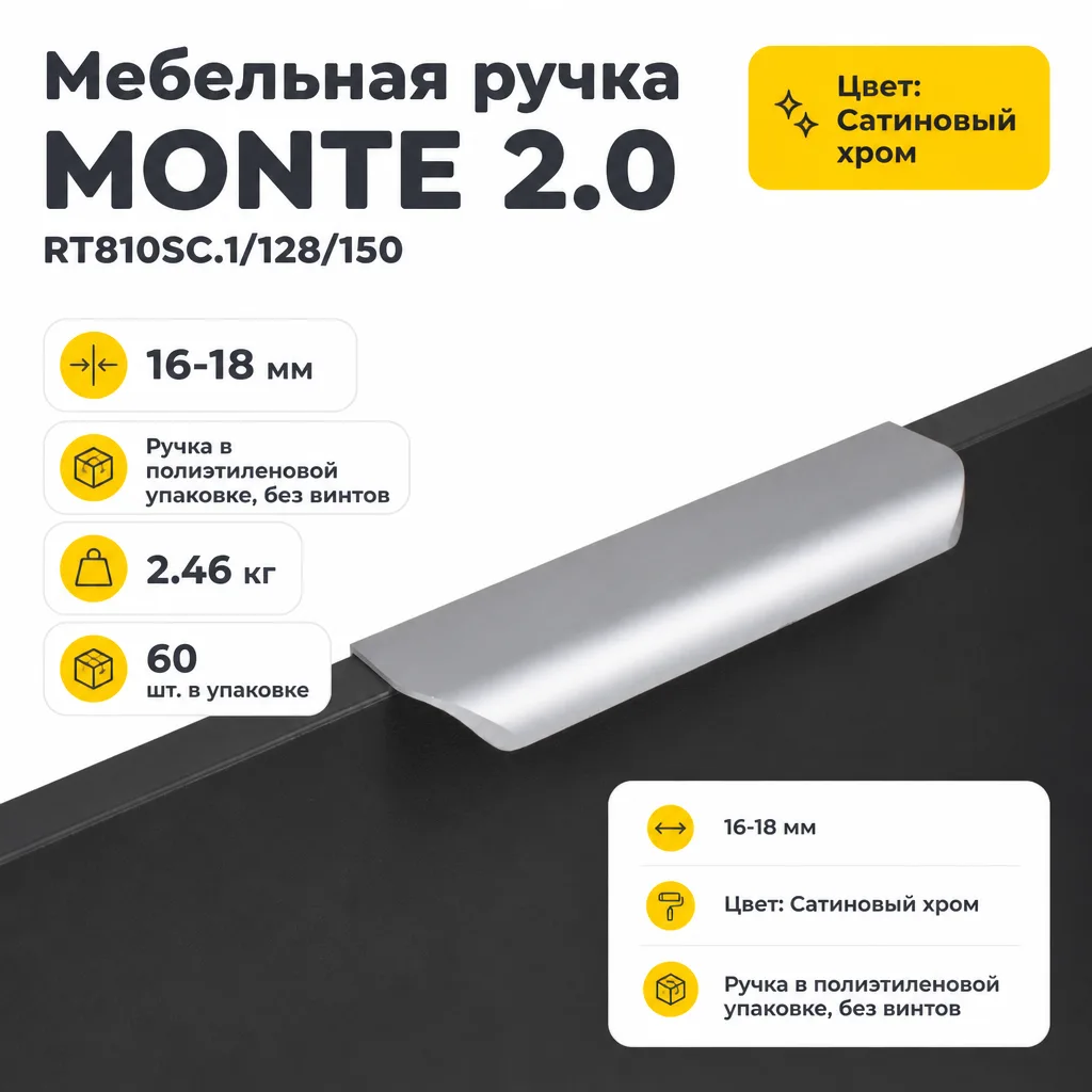 Мебельная ручка MONTE 2.0 RT810SC.1/128/150