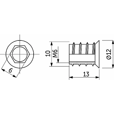 Гайка RAMPA с шестигранным углублением с резьбой М6*10*13