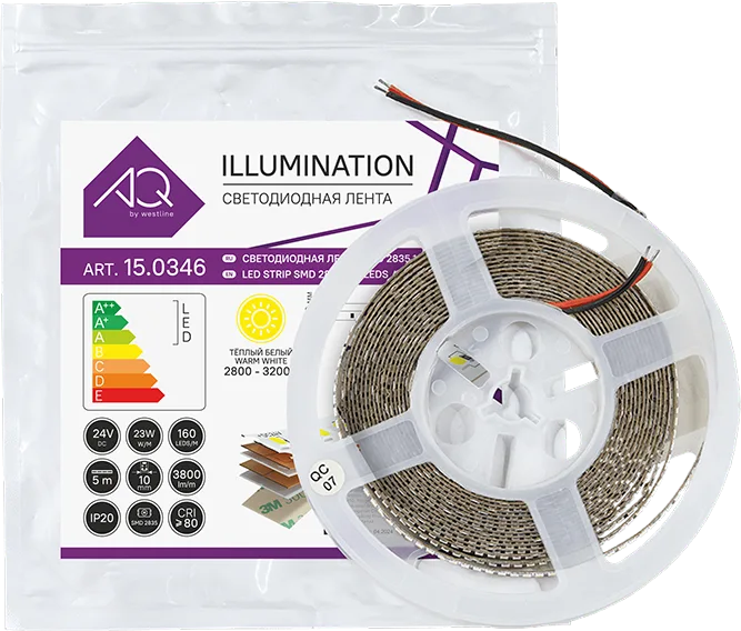 Лента светодиодная AQ LED-LINE 2835 160 LED/м 24V 23W/м 10 мм IP20 теплый белый 5м