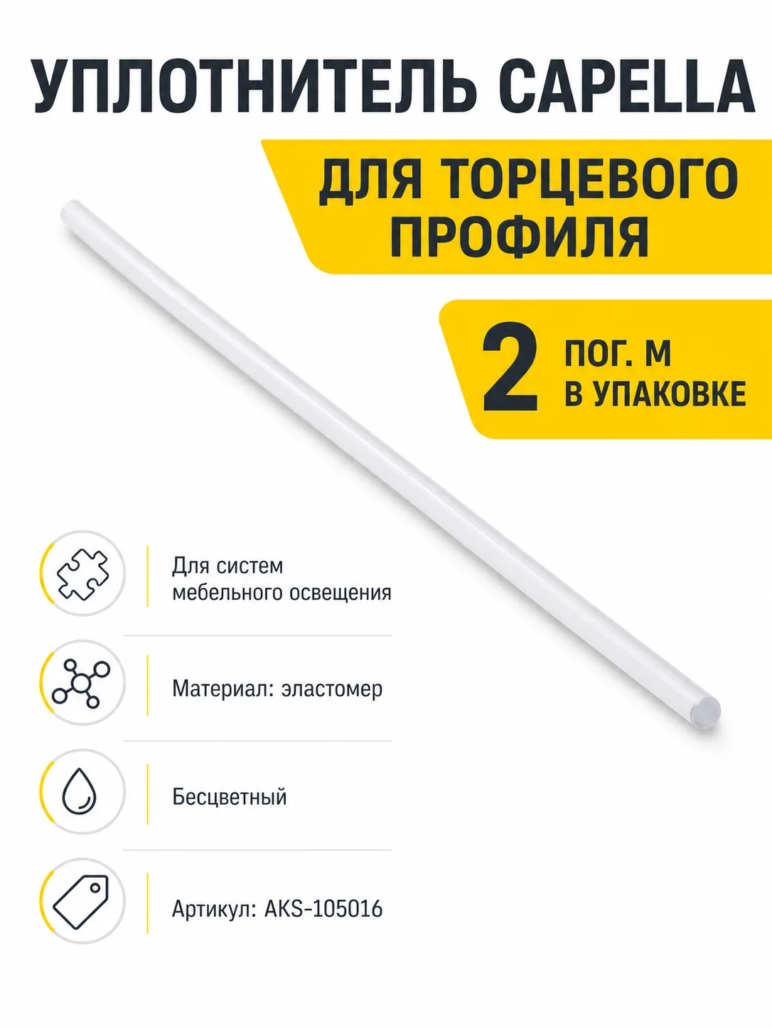 Уплотнитель для торцевого профиля CAPELLA, (1 упак = 2 м.п.), AKS
