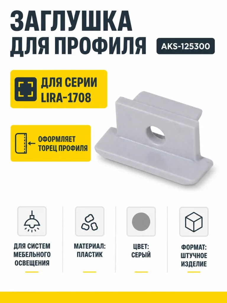 Заглушка к алюминиевому профилю LIRA-1708, цвет серый, AKS