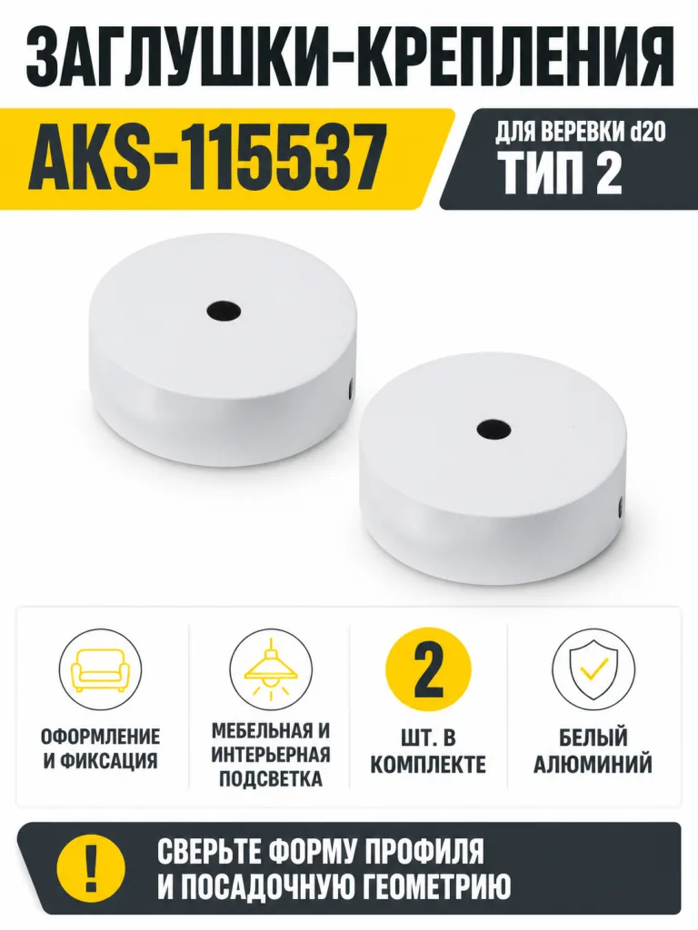 Заглушки (крепления) к светодиодной веревке, d20, тип 2 (1 компл = 2шт.), белый, AKS