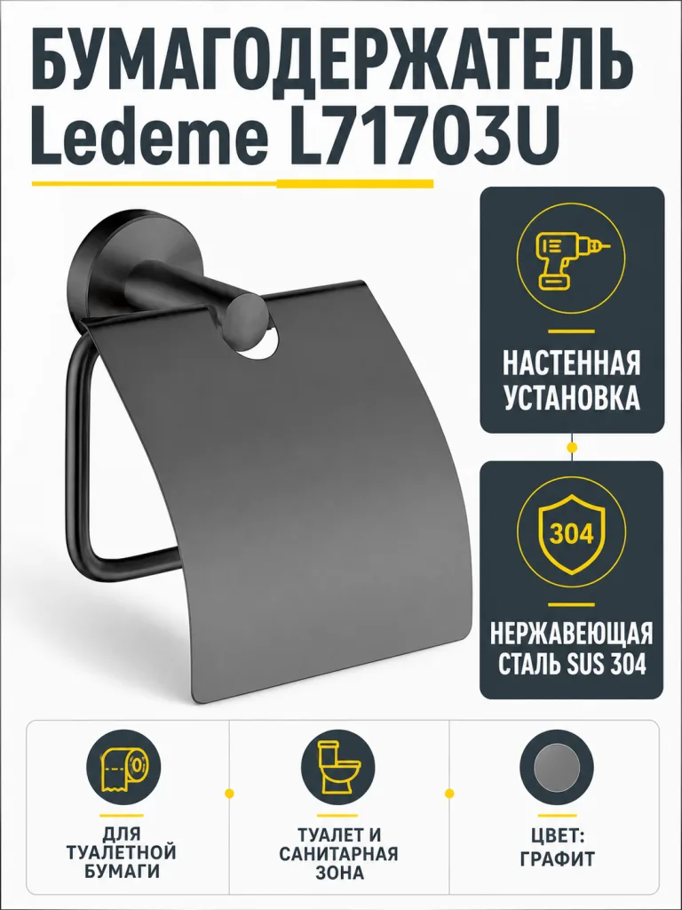 Бумагодержатель, нержавеющая сталь SUS 304, графит Ledeme L71703U