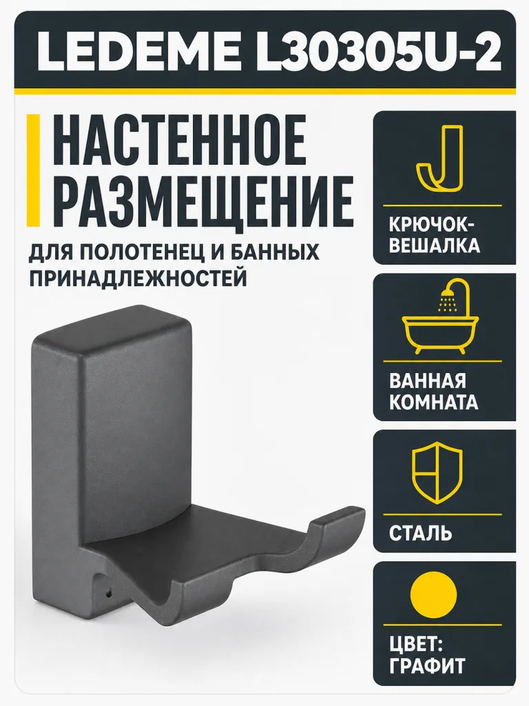Крючок-вешалка, сталь, графит Ledeme L30305U-2