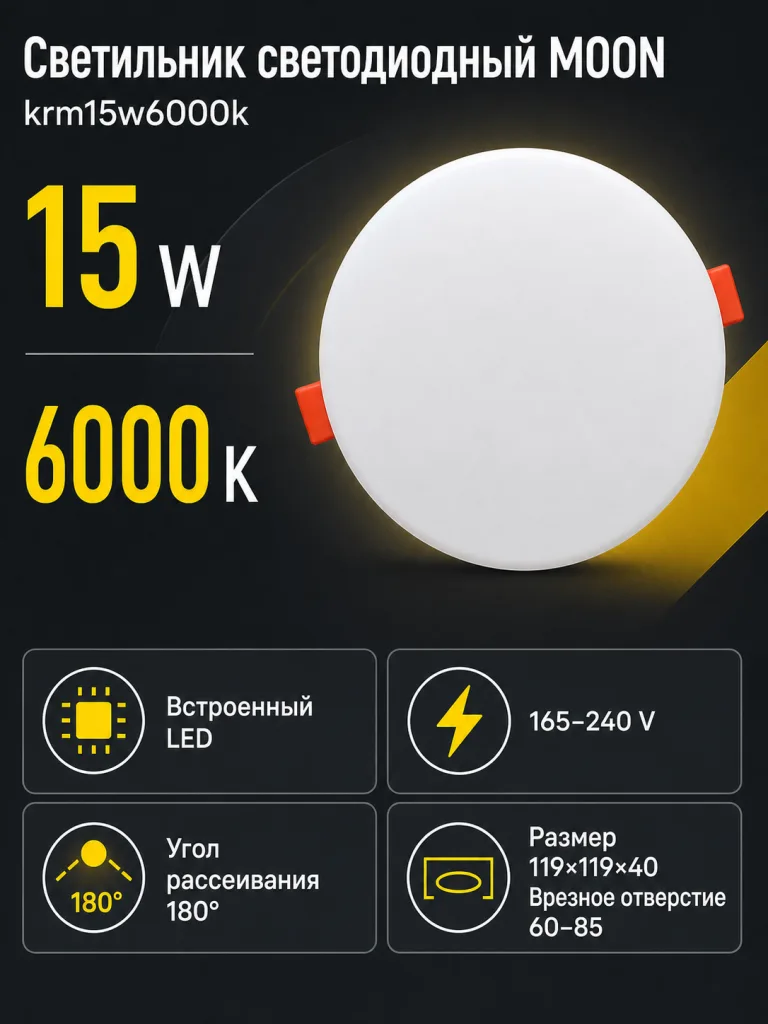 Светильник светодиодный MOON арт. krm15w6000k
