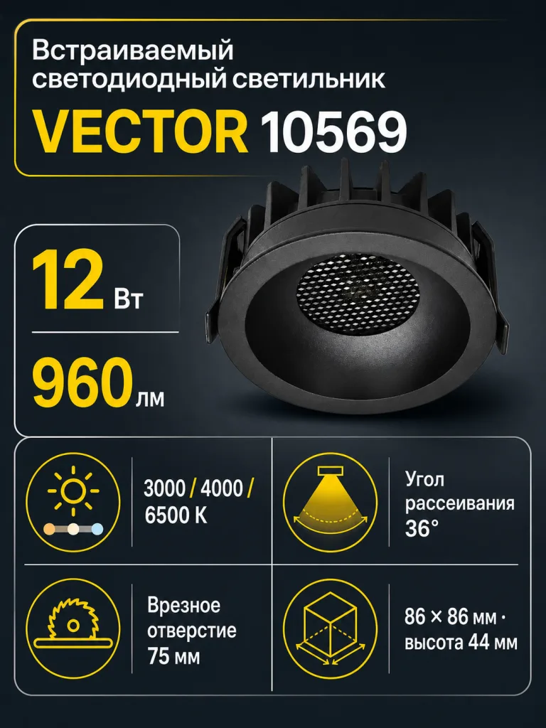 Светильник встраиваемый светодиодный VECTOR арт. 10569