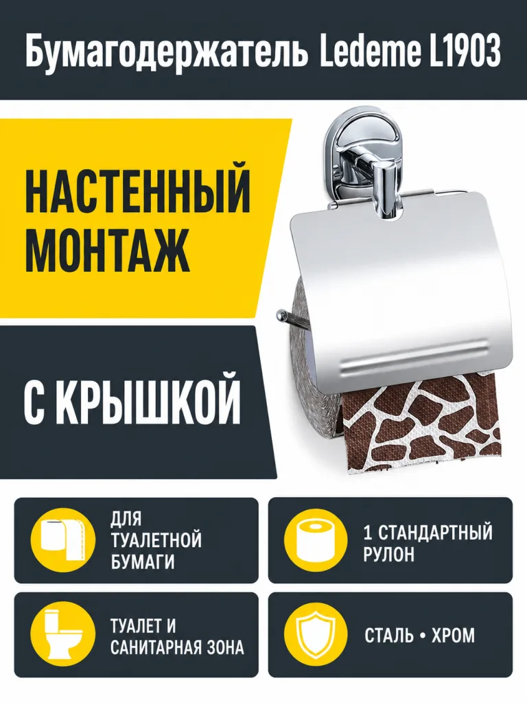 Бумагодержатель, сталь, хром Ledeme L1903