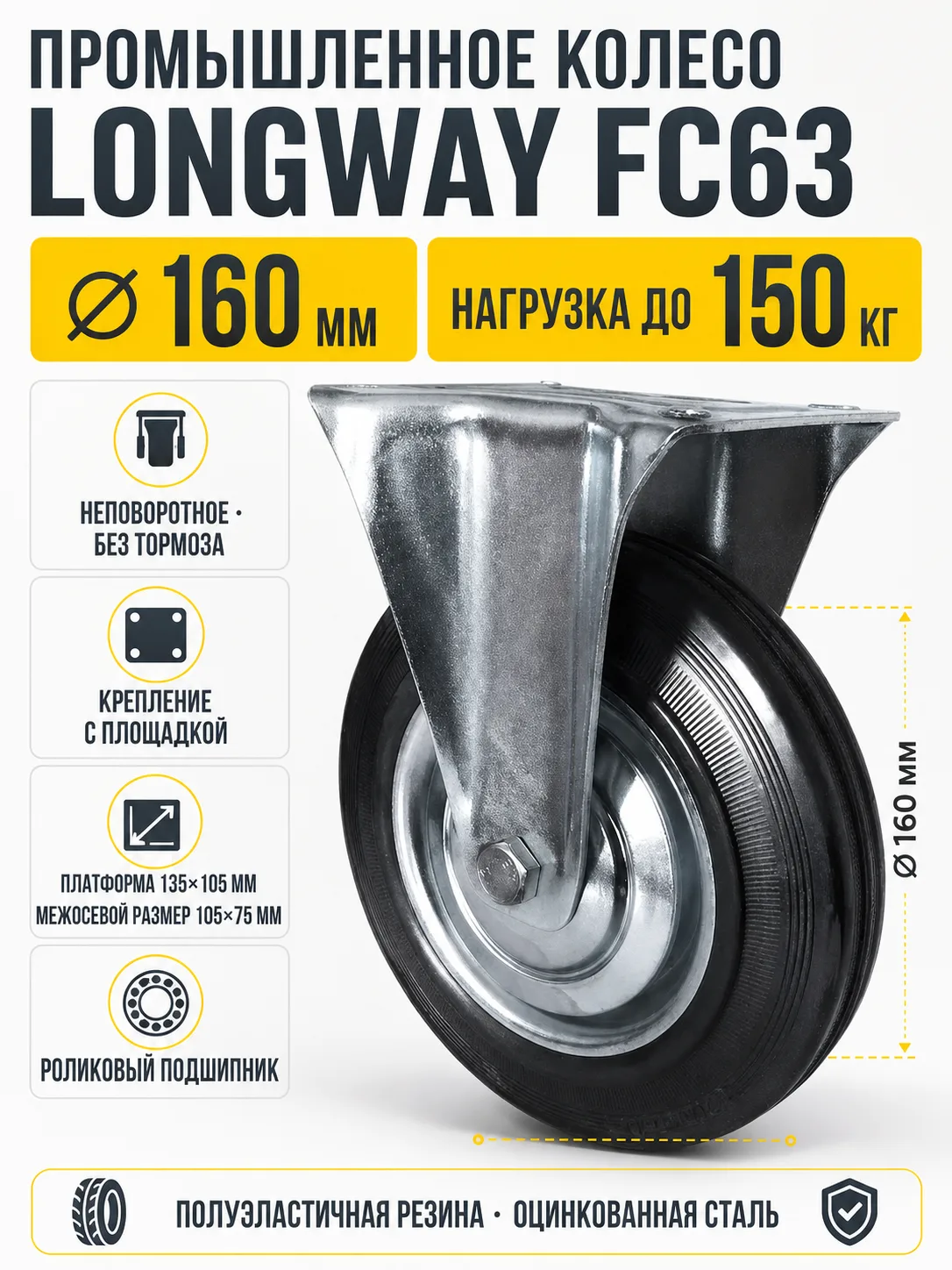 Колесо промышленное 160мм FC63