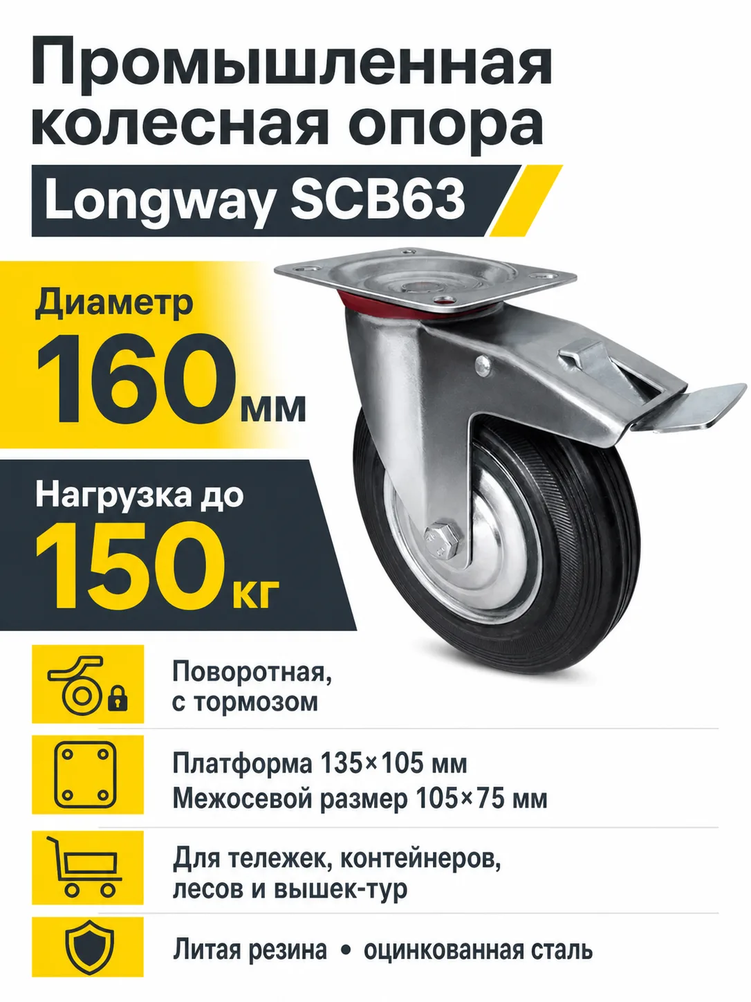 Колесо промышленное 160мм SCB63