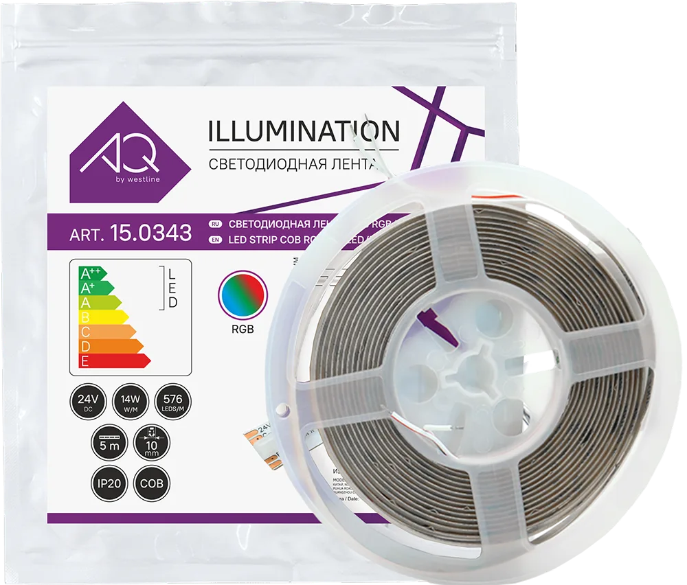 Лента светодиодная AQ LED-LINE COB RGB 576 LED/м 24V 14W/м 10мм IP20 5м