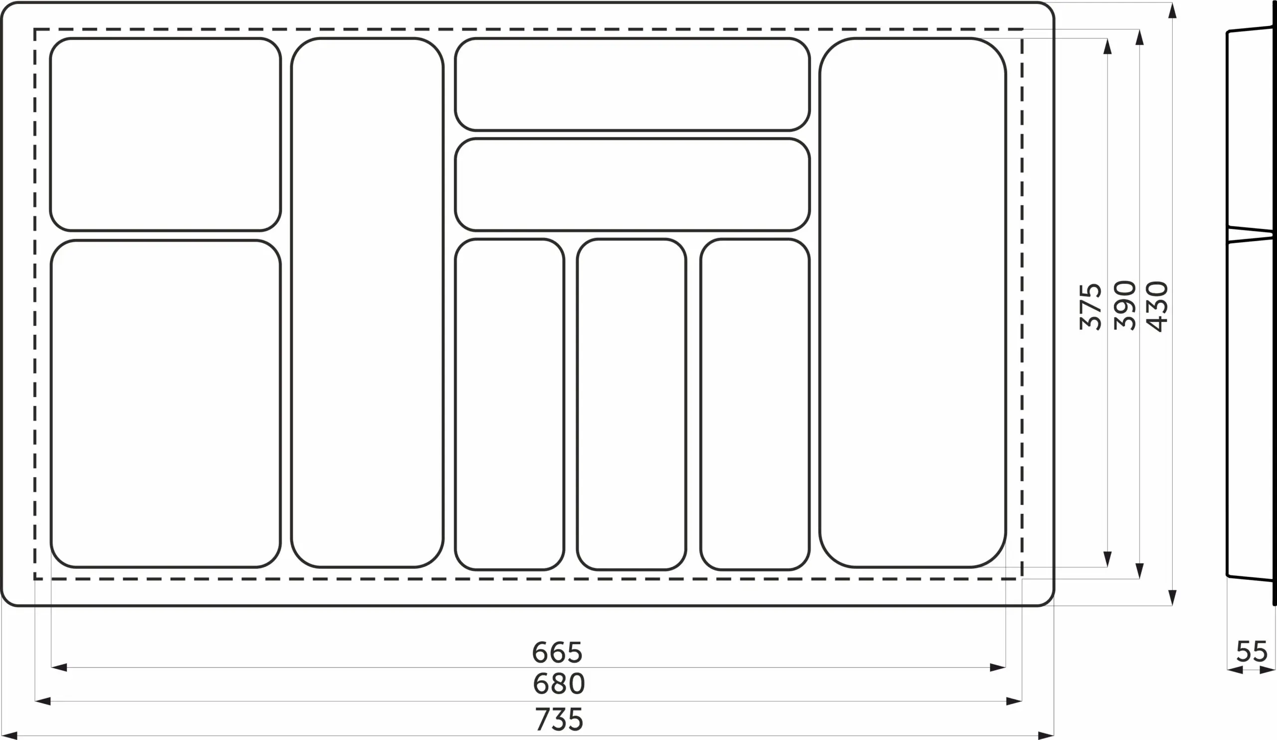 Лоток для столовых приборов 800 BASIC 735*430, белый AKS
