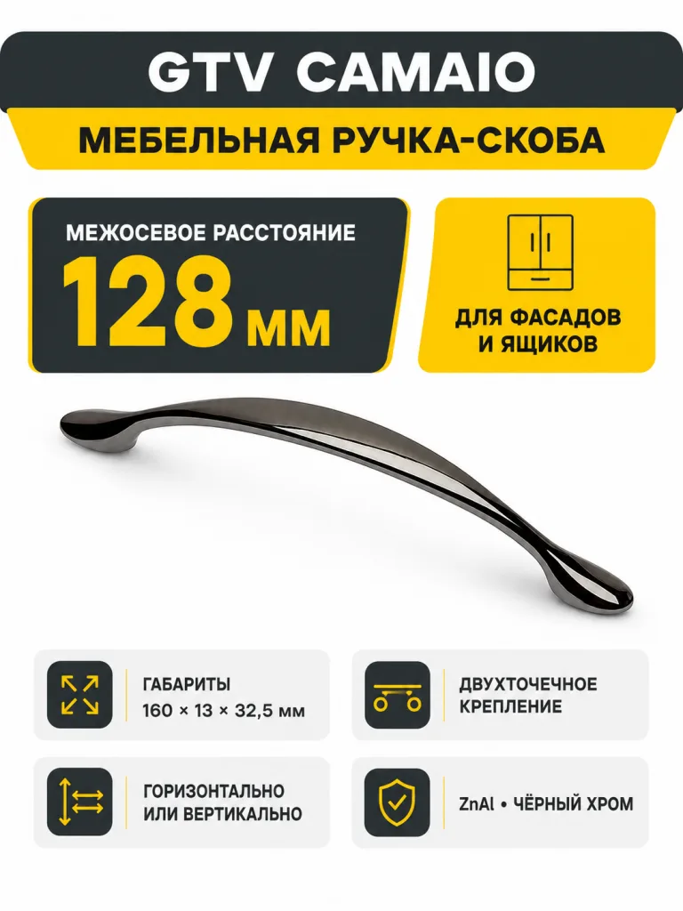 Мебельная ручка CAMAIO GTV черный хром (128)