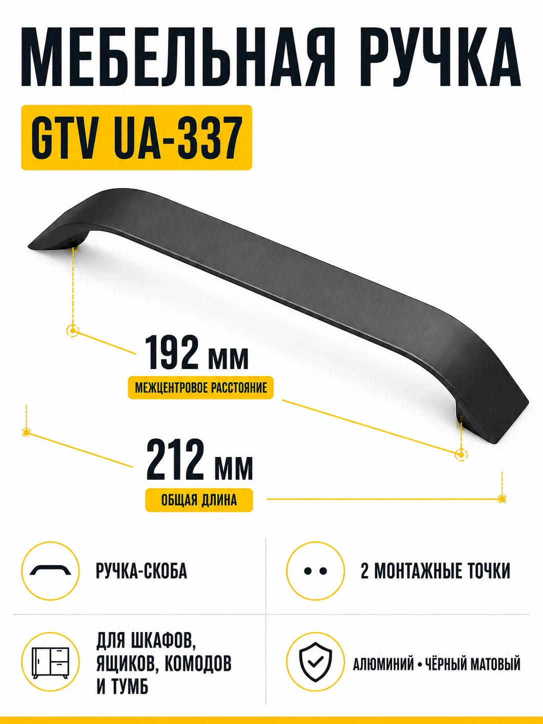 Мебельная ручка GTV UA-337 черный матовый (192)