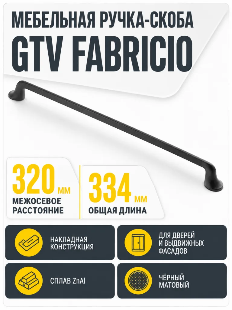 Мебельная ручка GTV FABRICIO черный матовый (320)