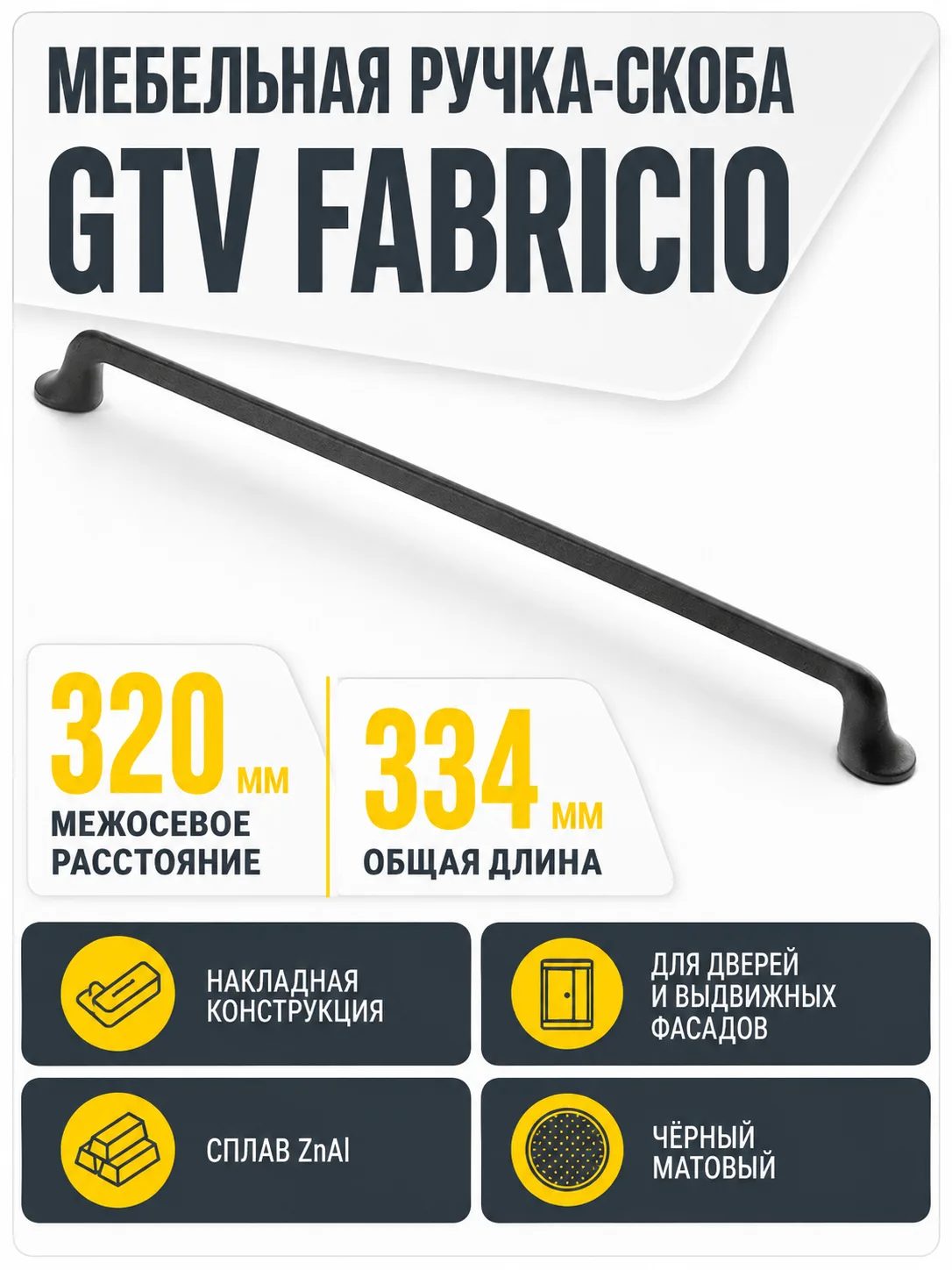 Мебельная ручка GTV FABRICIO черный матовый (320)