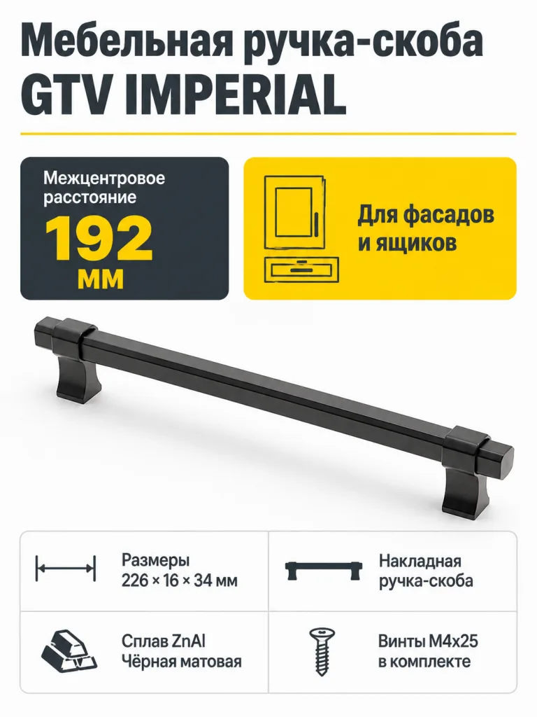 Мебельная ручка GTV IMPERIAL чёрный матовый (192)