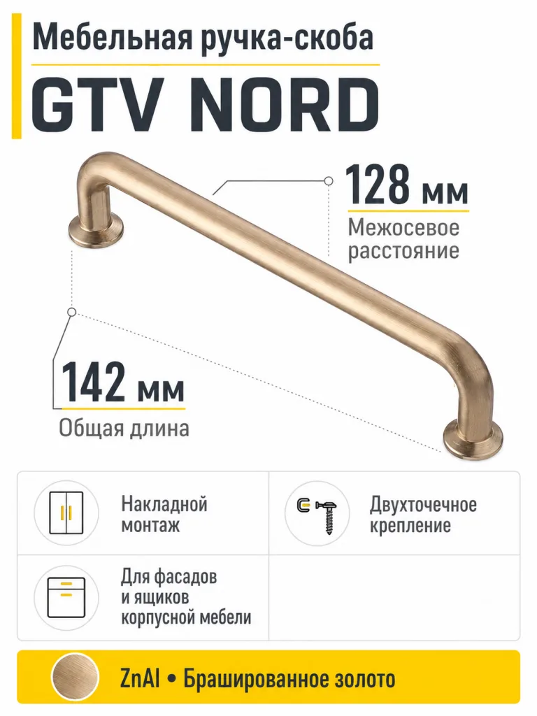 Мебельная ручка GTV NORD золото брашированное (128)
