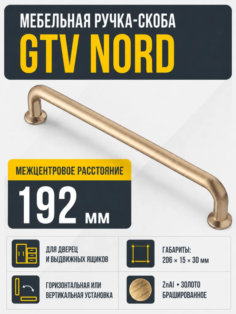 Мебельная ручка GTV NORD золото брашированное (192)