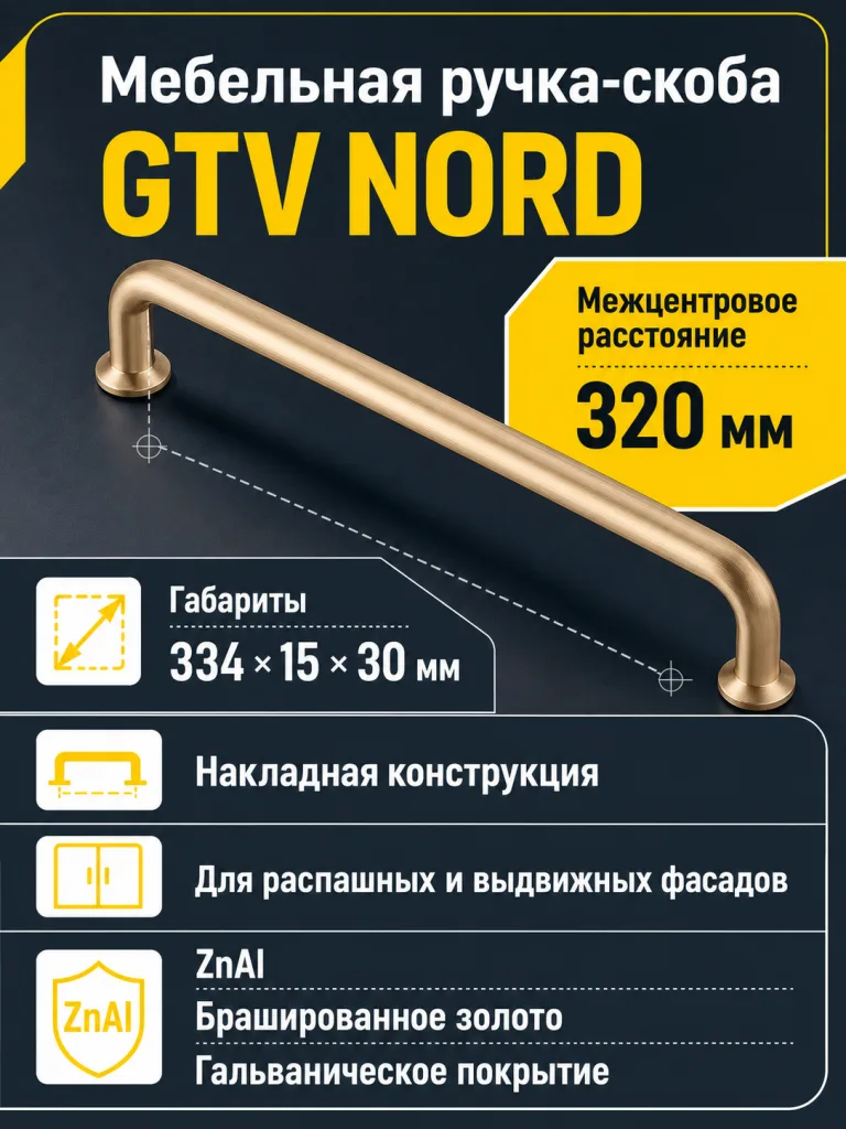 Мебельная ручка GTV NORD золото брашированное (320)