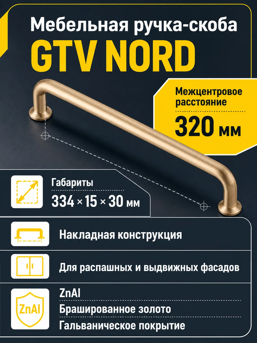 Мебельная ручка GTV NORD золото брашированное (320)