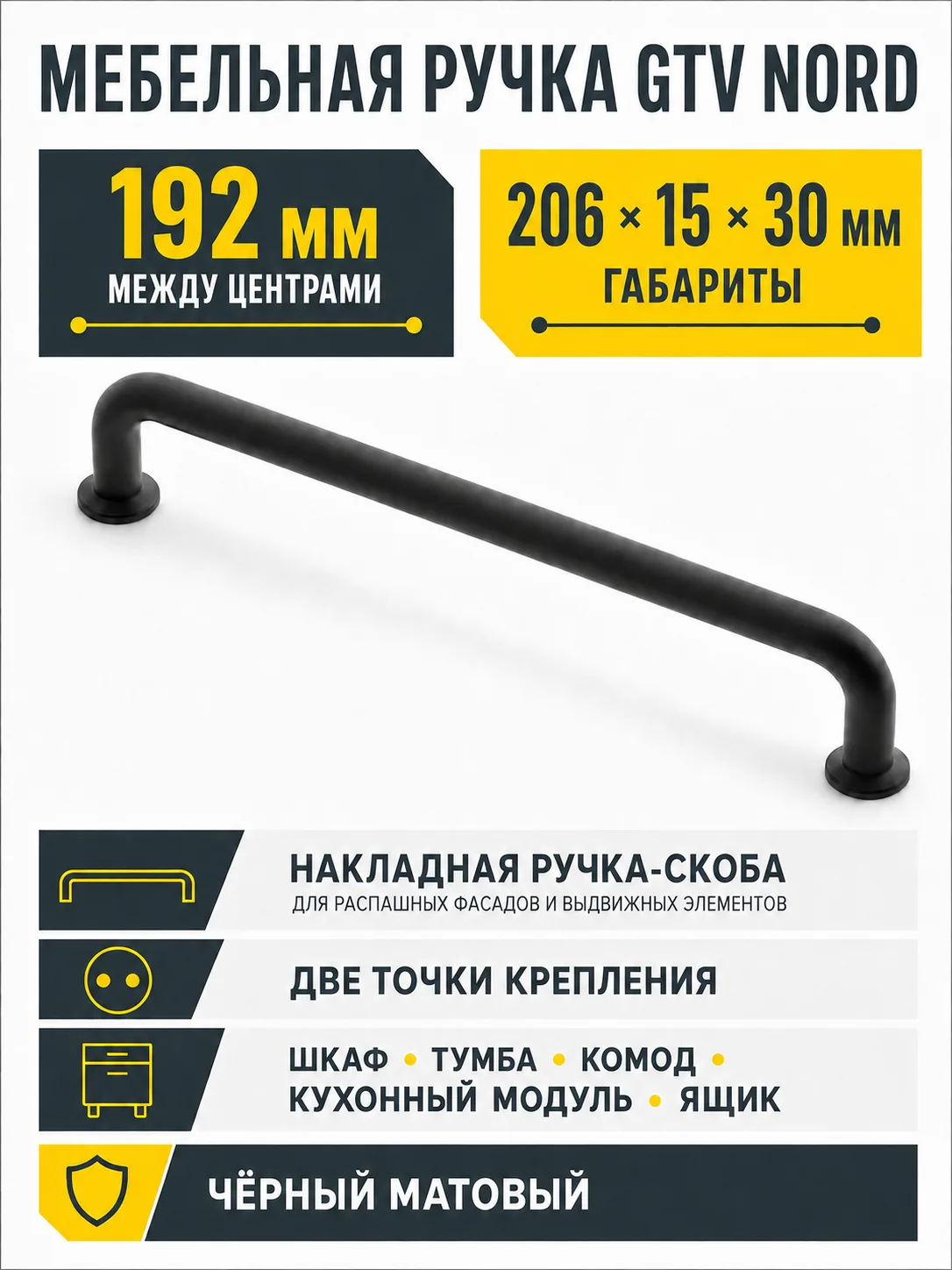 Мебельная ручка GTV NORD черный матовый (192)