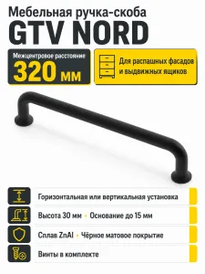 Мебельная ручка GTV NORD черный матовый (320)
