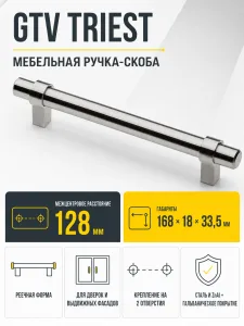 Мебельная ручка GTV TRIEST сталь шлифованная (128)