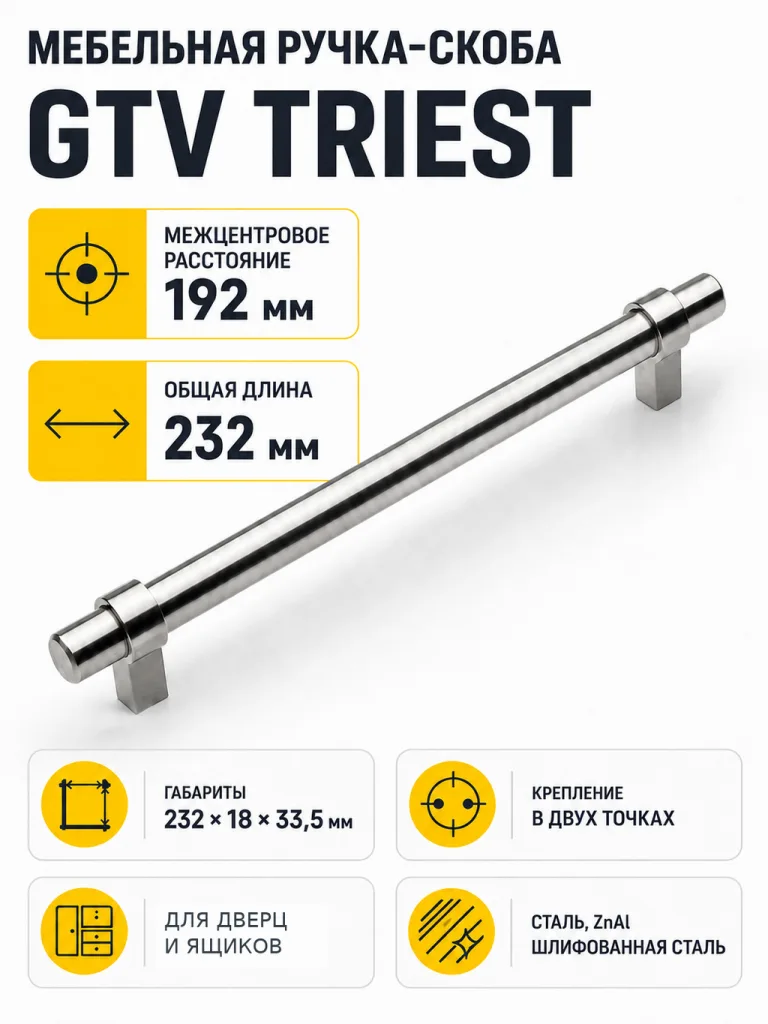 Мебельная ручка GTV TRIEST сталь шлифованная (192)