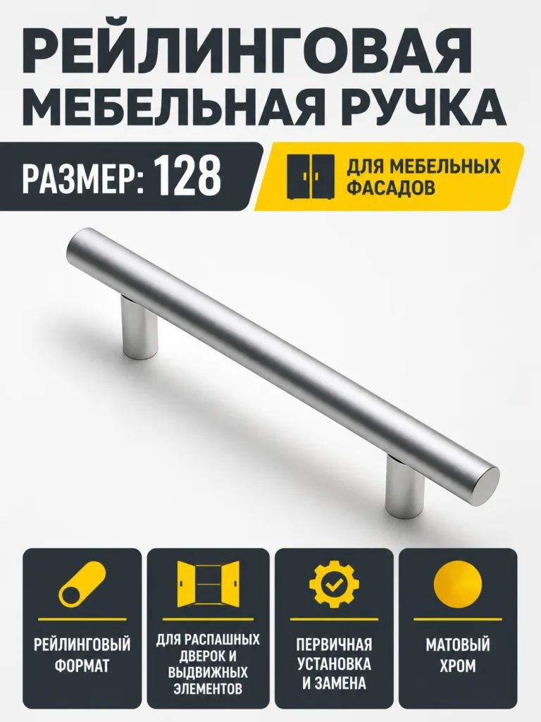 Ручка рейлинговая матовый хром (128)