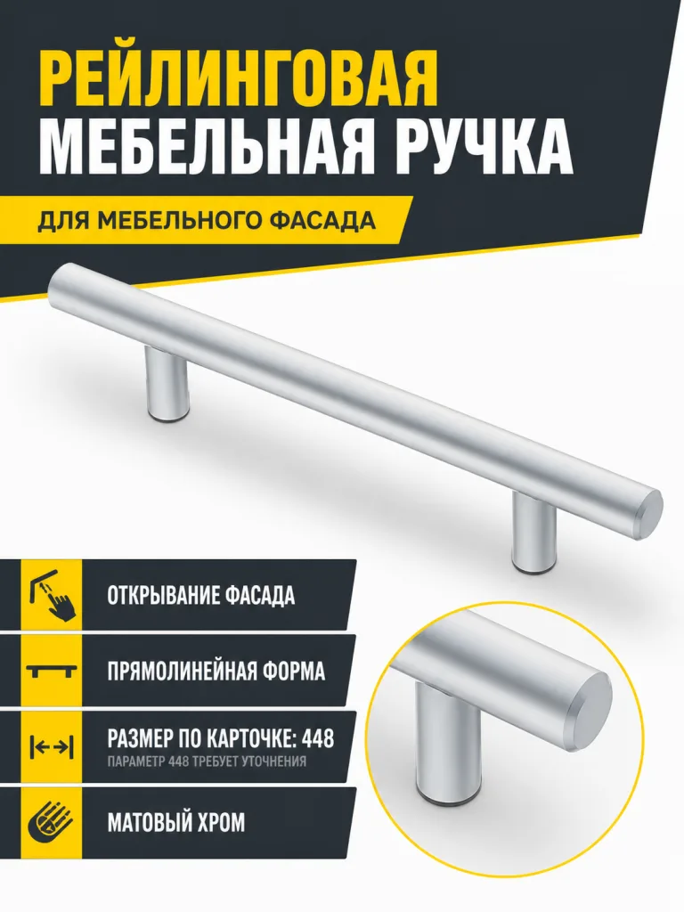 Ручка рейлинговая матовый хром (448)