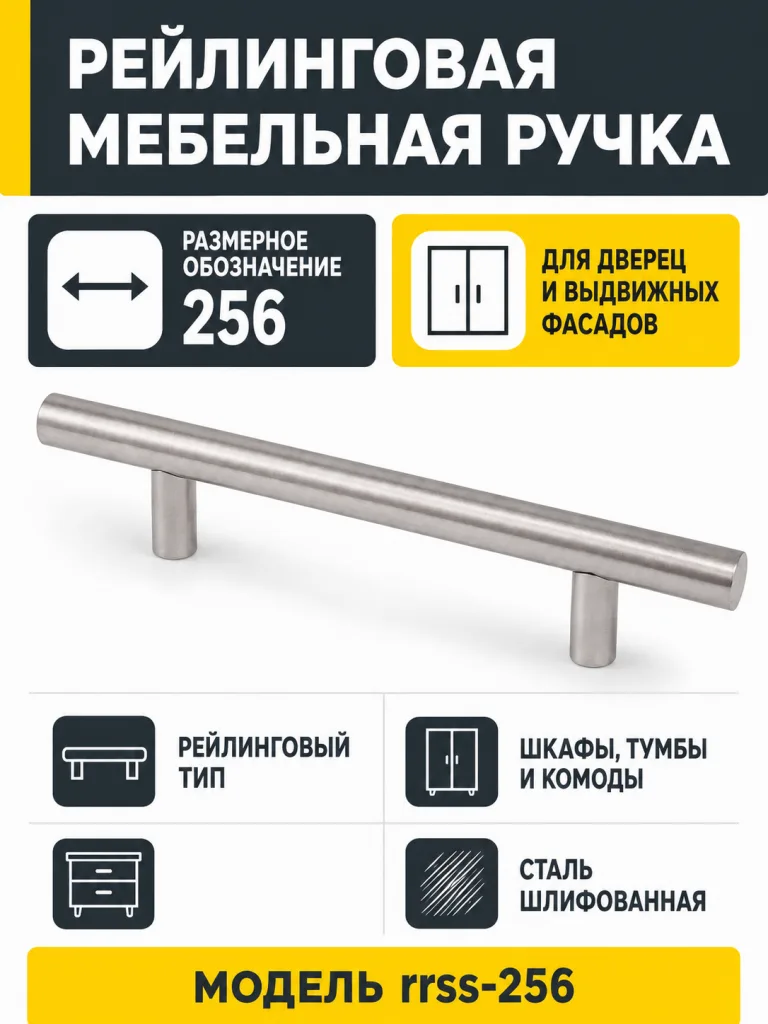 Ручка рейлинговая сталь шлифованная (256)