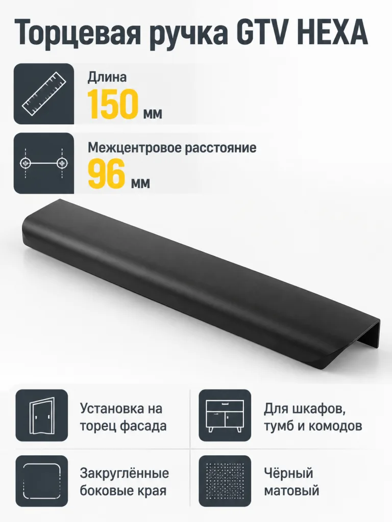 Ручка торцевая GTV HEXA черный матовый (96/150)