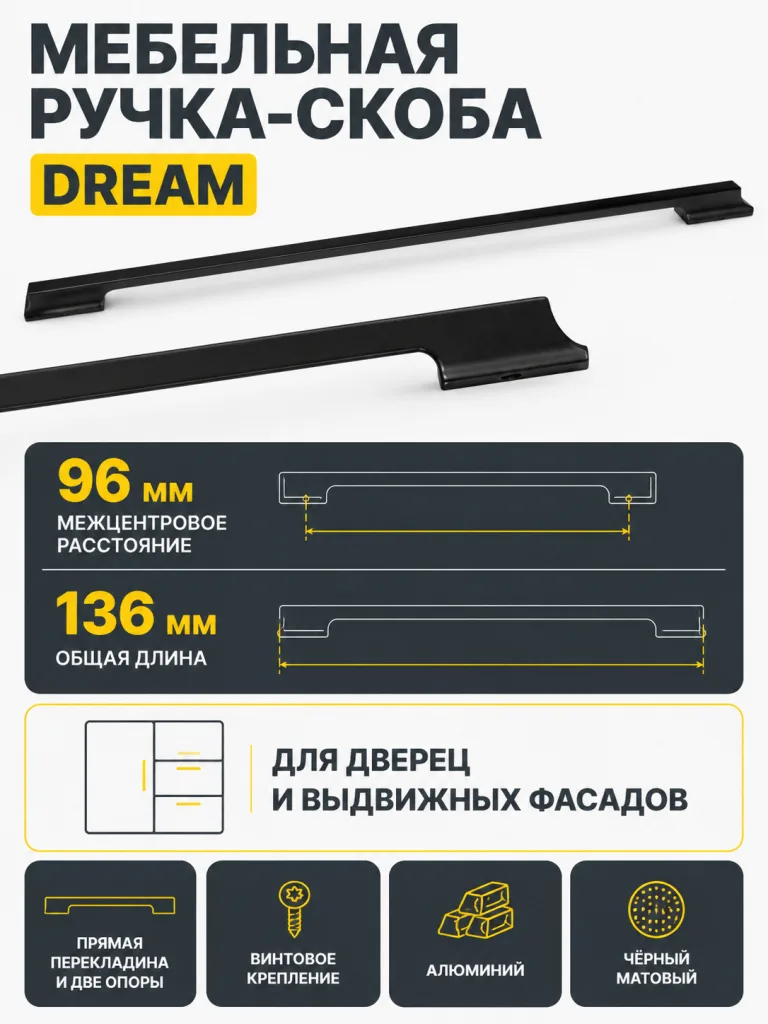 Мебельная ручка DREAM черный матовый (96)