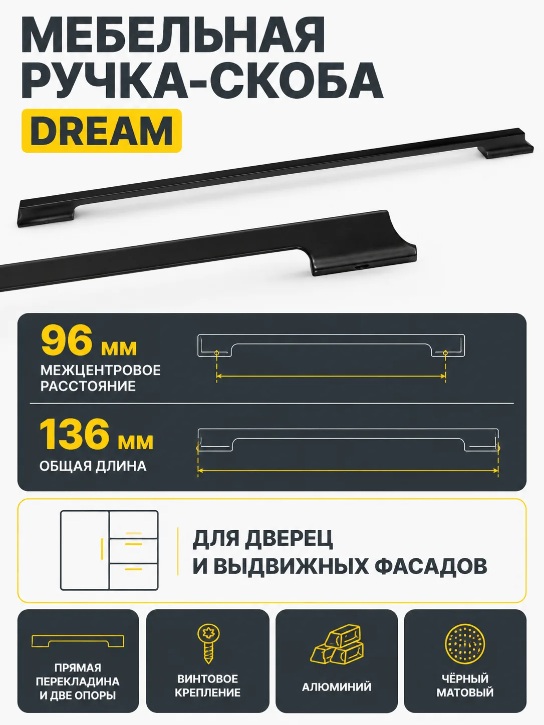 Мебельная ручка DREAM черный матовый (96)