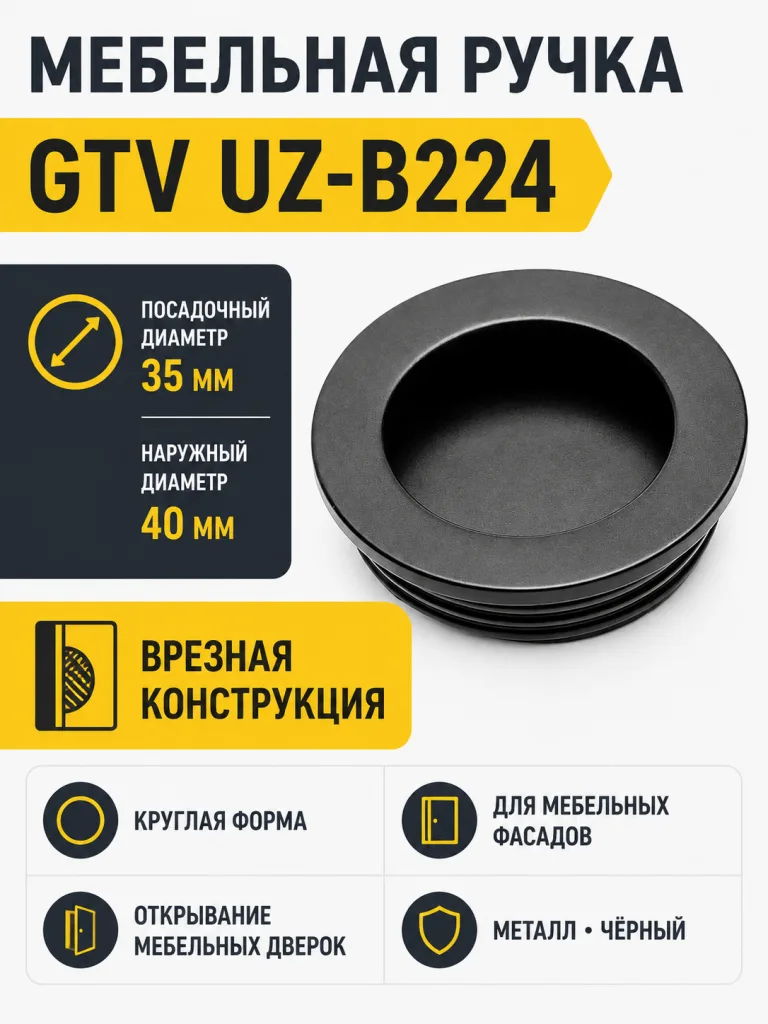 Мебельная ручка врезная UZ-В224 черная
