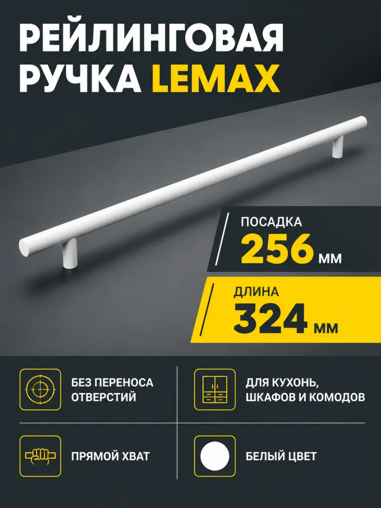 Ручка рейлинговая 256 мм белая