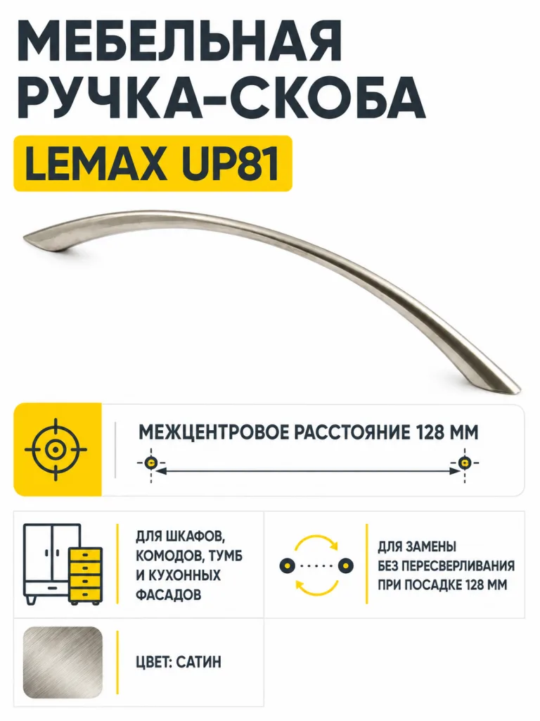 Мебельная ручка UP81-128 сатин