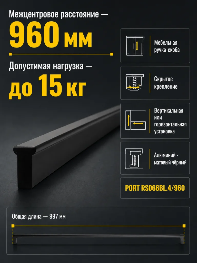 Мебельная ручка PORT RS066BL.4/960