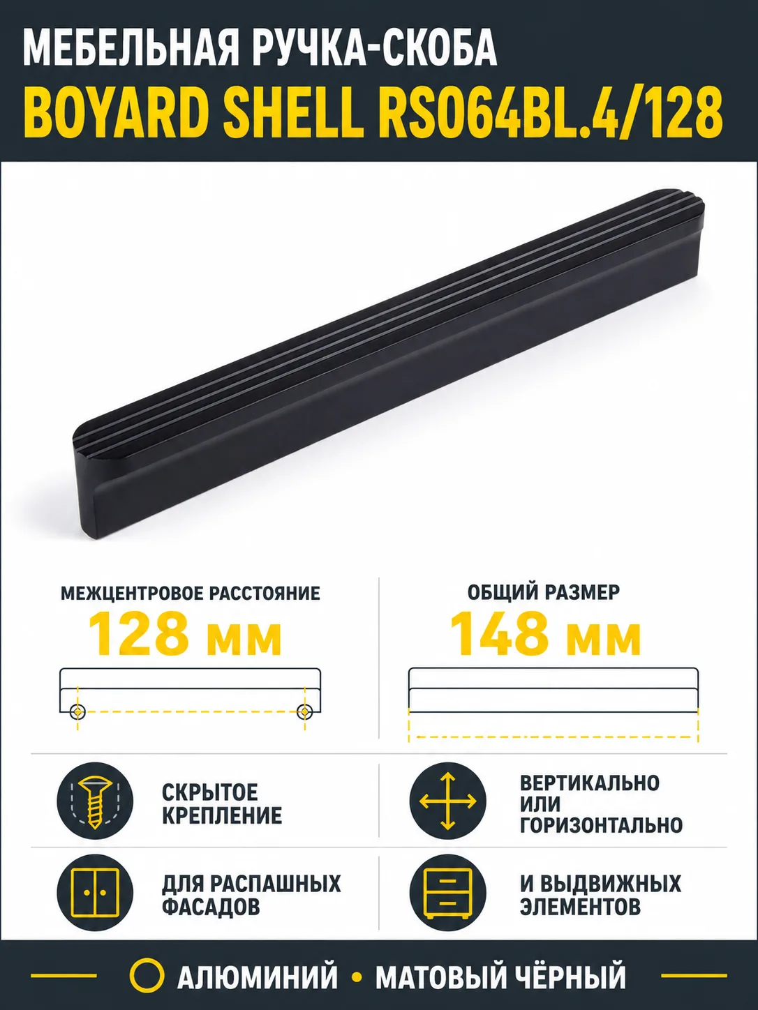 Мебельная ручка SHELL RS064BL.4/128