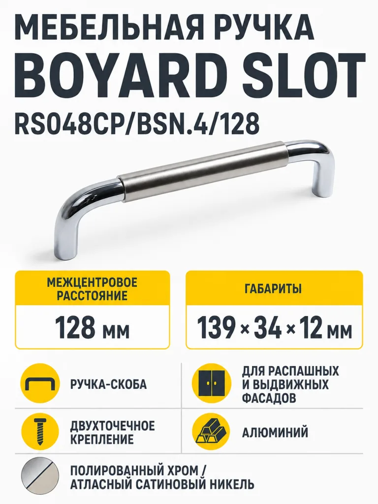 Мебельная ручка SLOT RS048CP/BSN.4/128