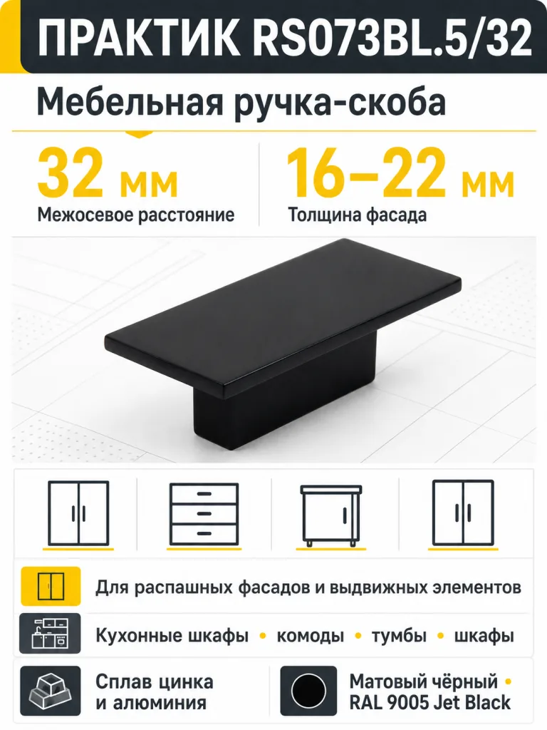 Мебельная ручка ПРАКТИК RS073BL.5/32