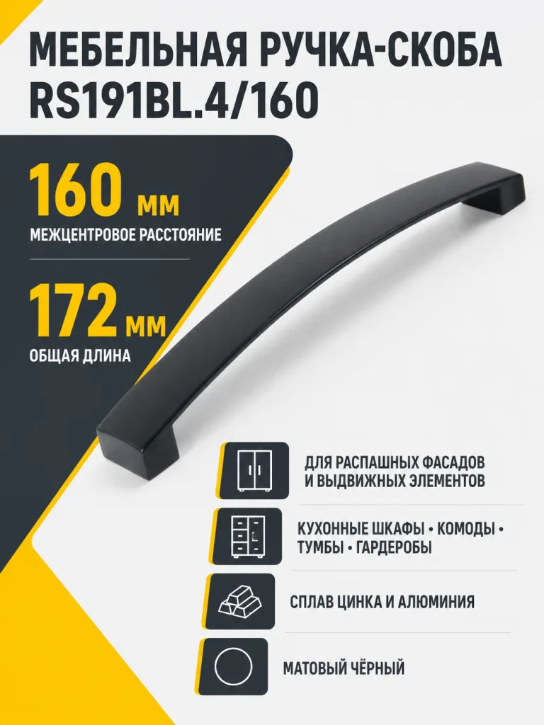 Мебельная ручка RS191BL.4/160
