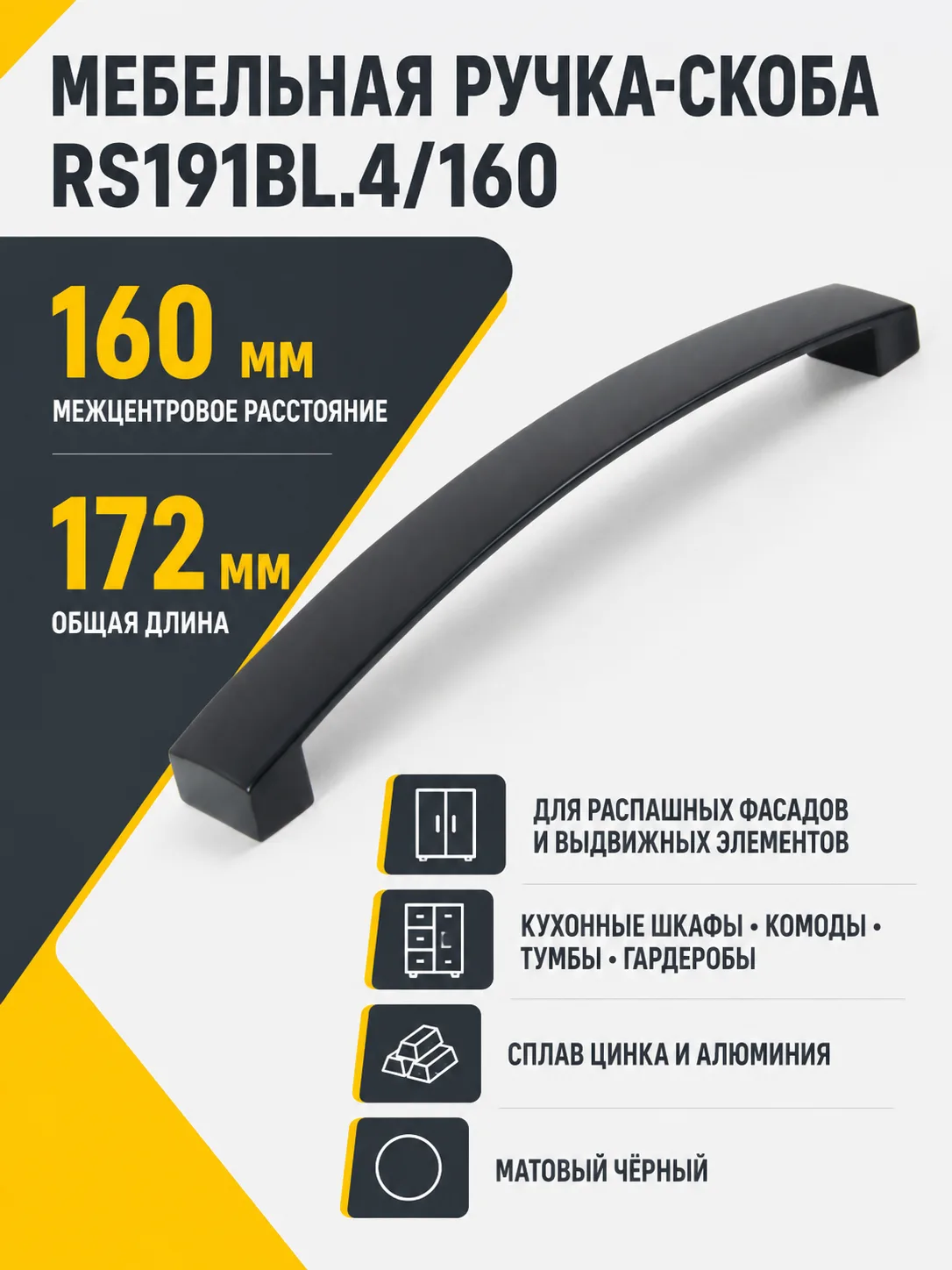 Мебельная ручка RS191BL.4/160
