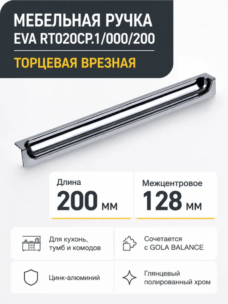 Мебельная ручка EVA RT020CP.1/000/200
