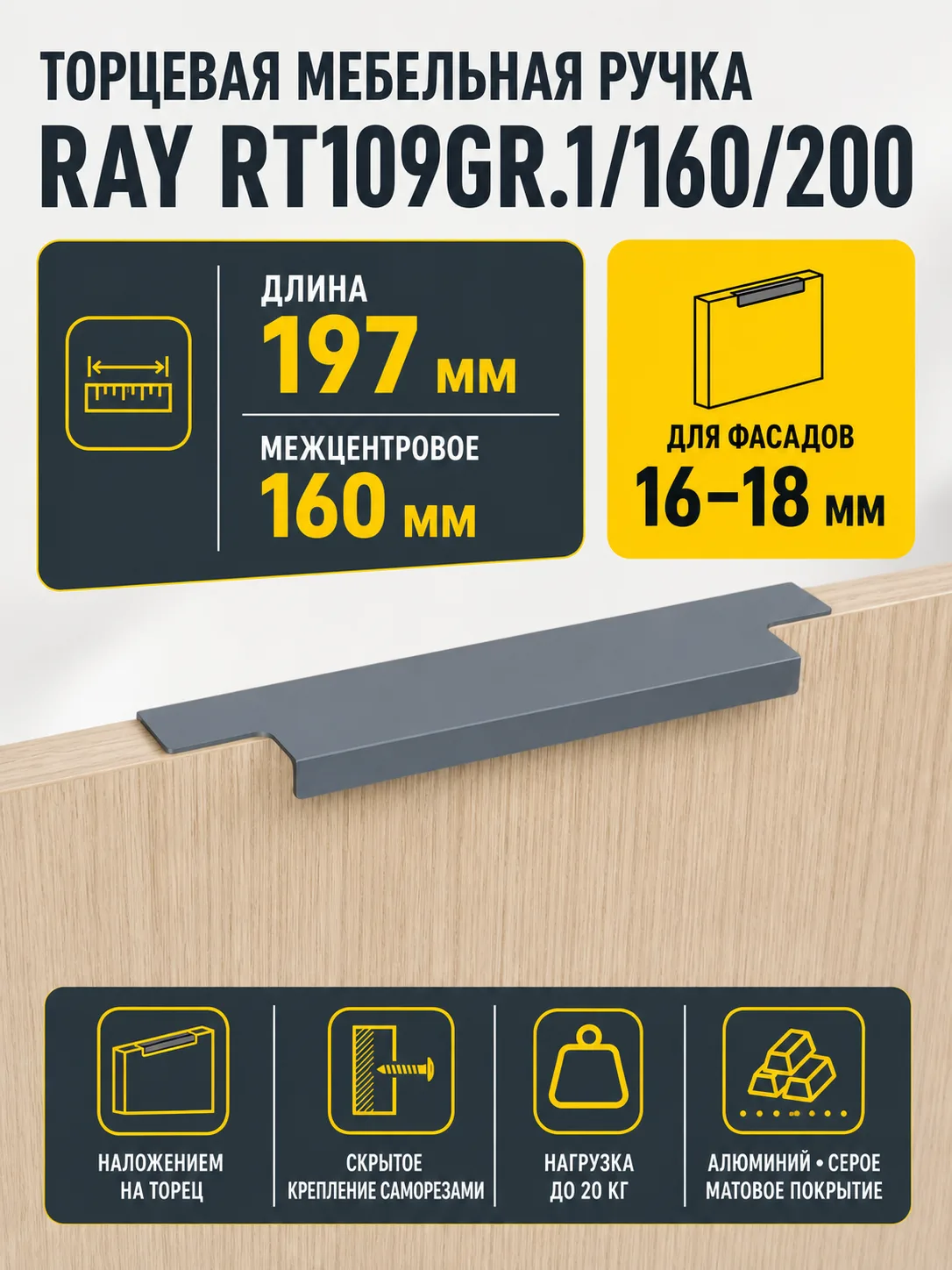Мебельная ручка RAY RT109GR.1/160/200
