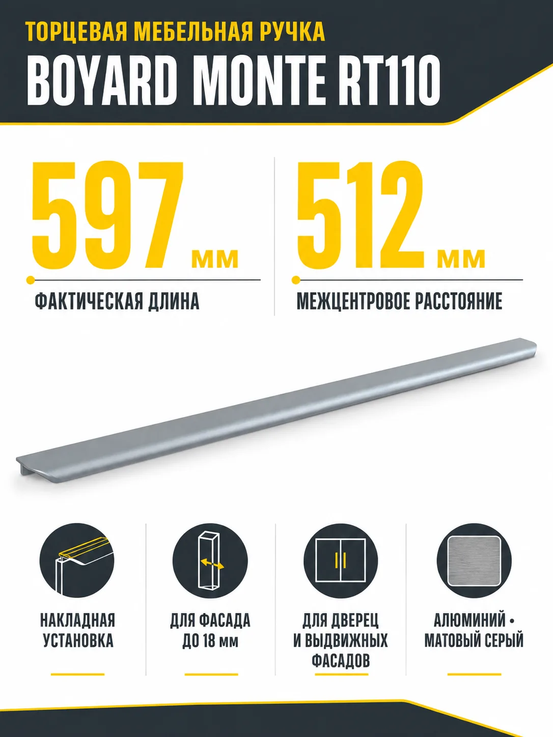 Мебельная ручка MONTE RT110GR.1/000/600