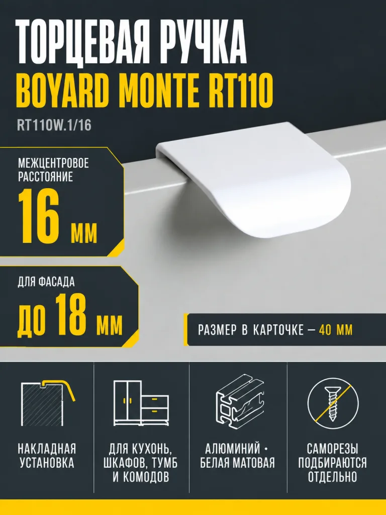 Мебельная ручка MONTE RT110W.1/16